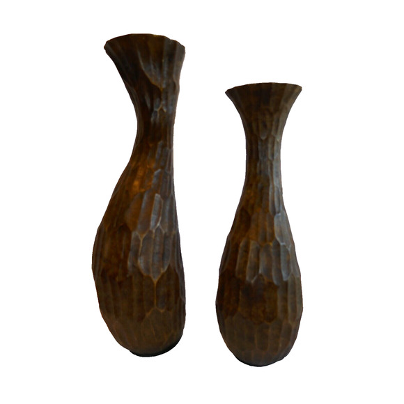 Pair Faux Wood Rustic Resin Curvy Textured Pillar Candle Holders - Picture 7 of 16